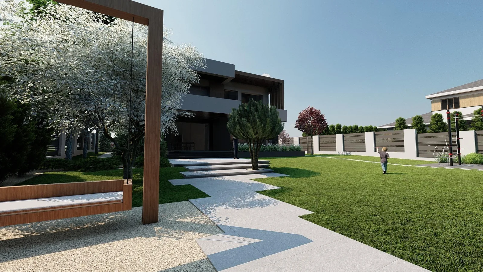 Render: Swing frame and the long lawn