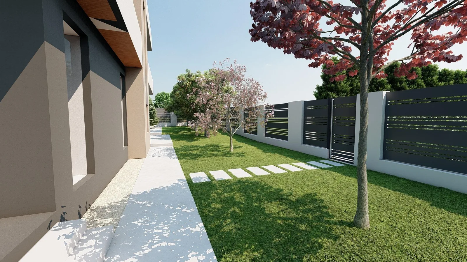 Render: Side passage with stepping slabs