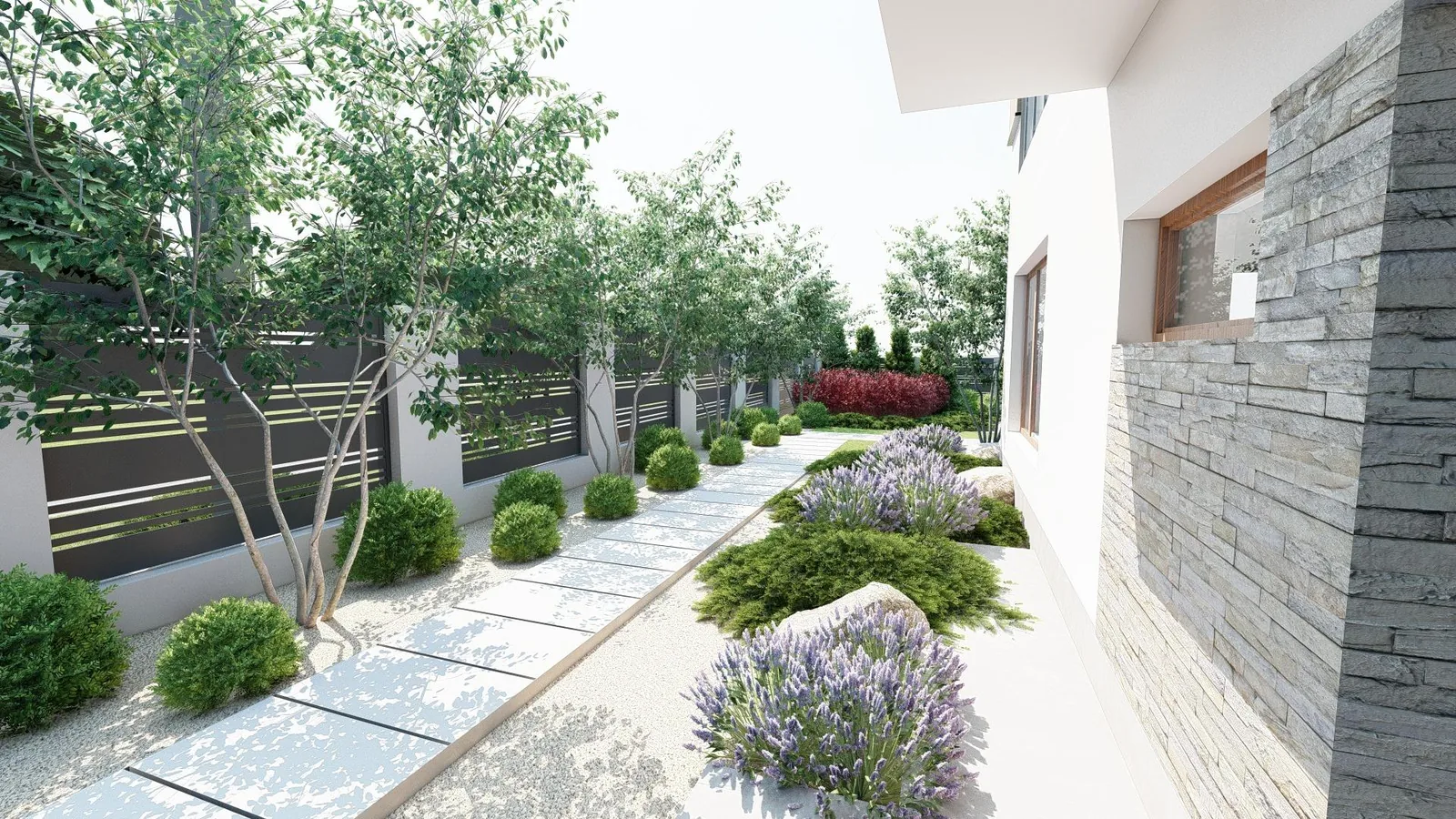 Render: Side passage, gravel and slabs