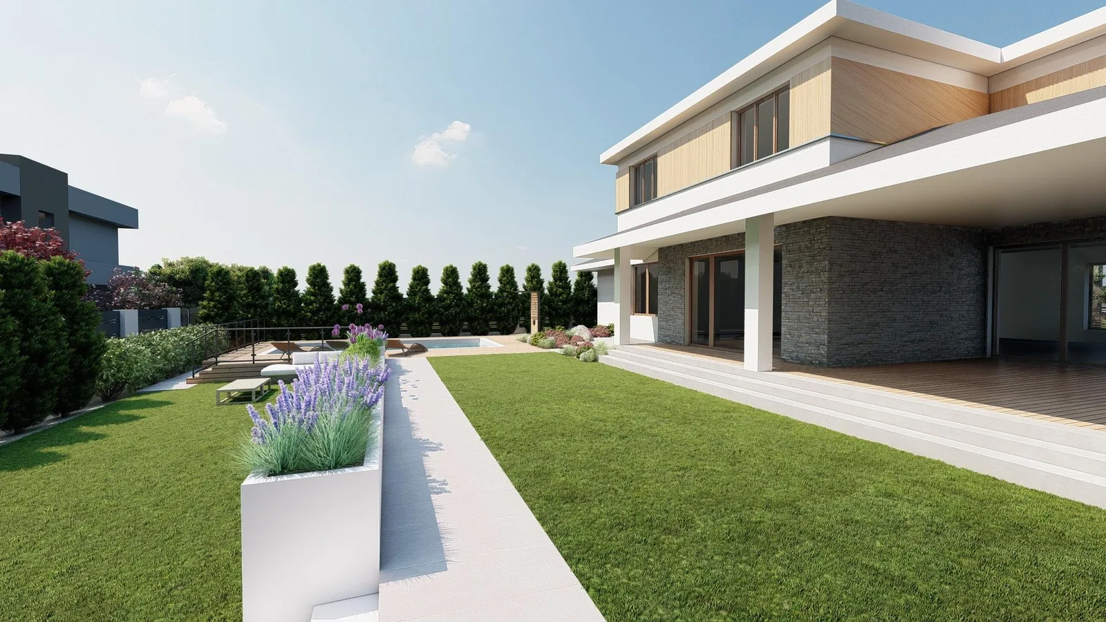 Render: The house from the lawn