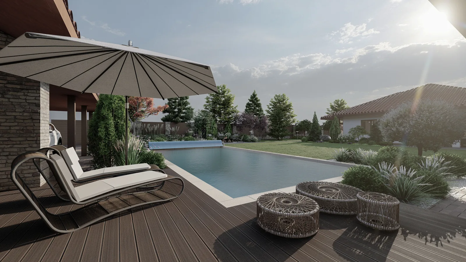 Render: Pool deck under the umbrella