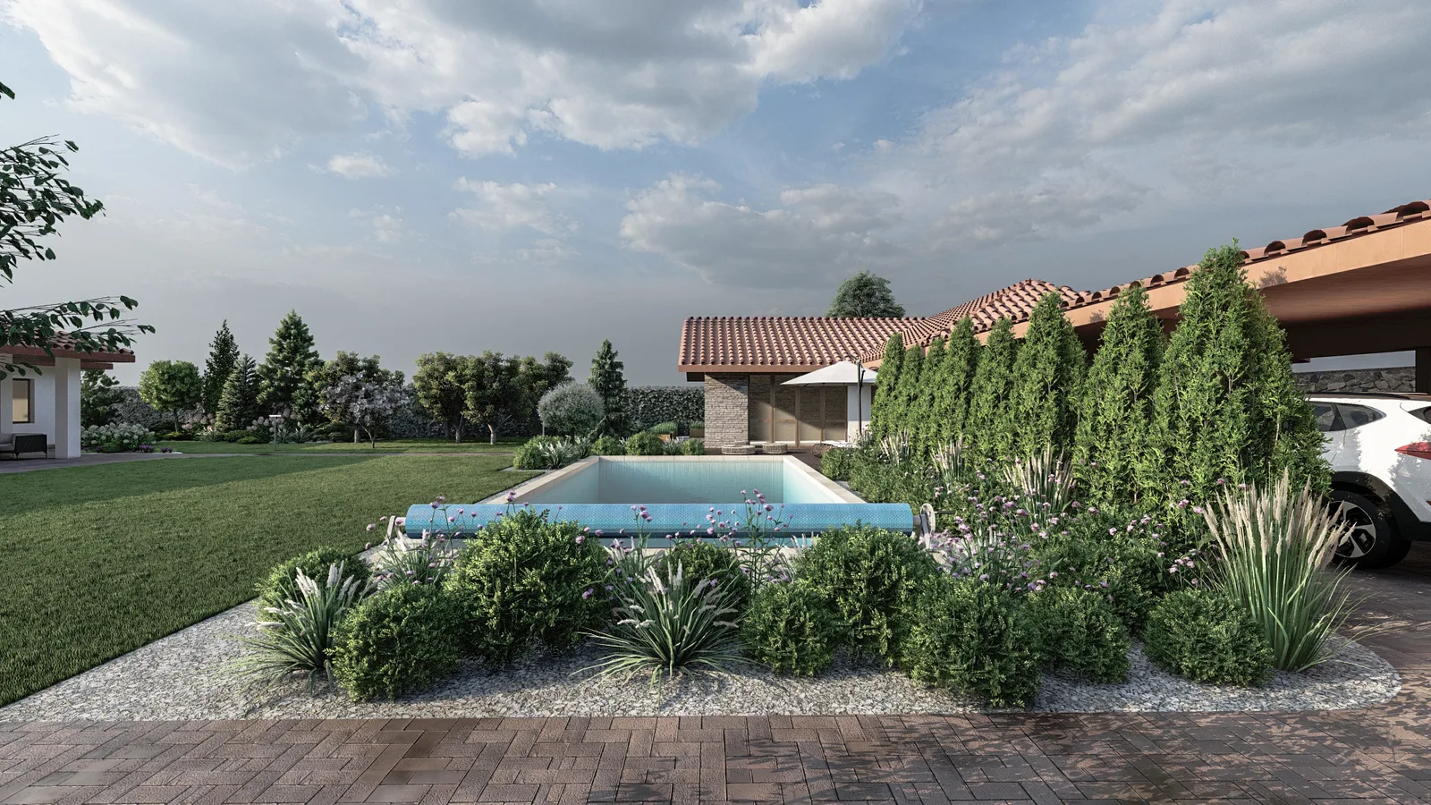 Render: Pool edge and hedge